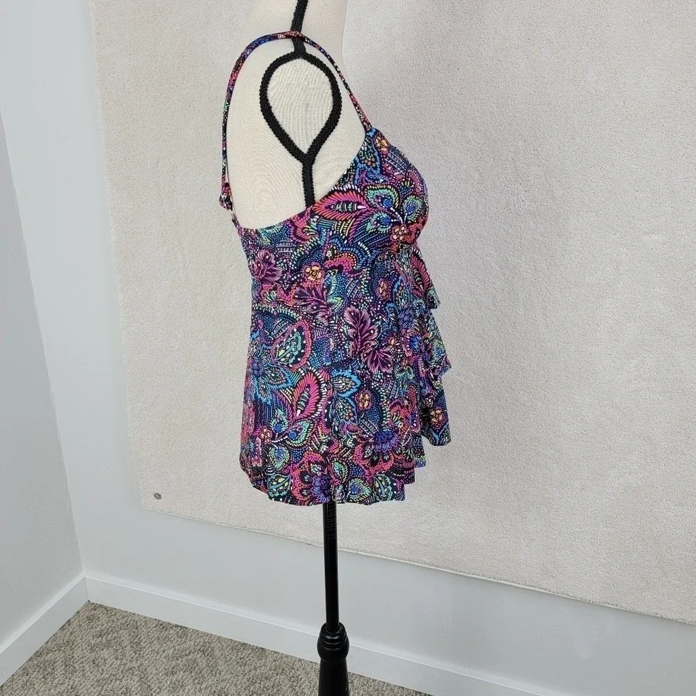 Swim‎ Solutions Paisley Tankini Top Size 10 Multicolor Ruffle Tummy Control - Picture 12 of 16
